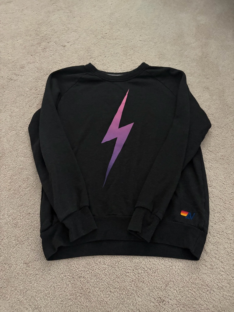Aviator Nation Black Crewneck With Purple Gradient Lightning Bolt